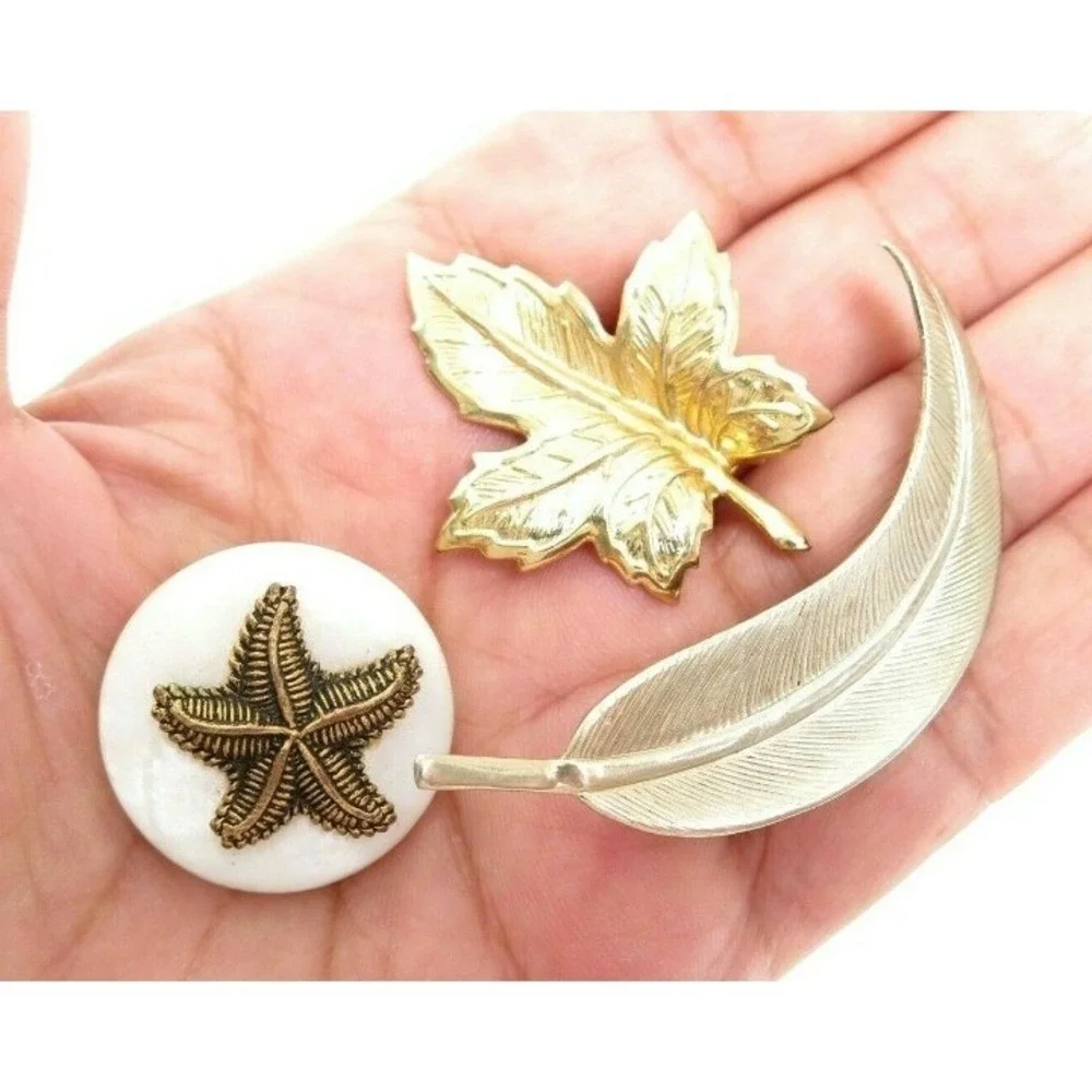 VINTAGE GOLD‎ LEAVES STARFISH PIN BUNDLE